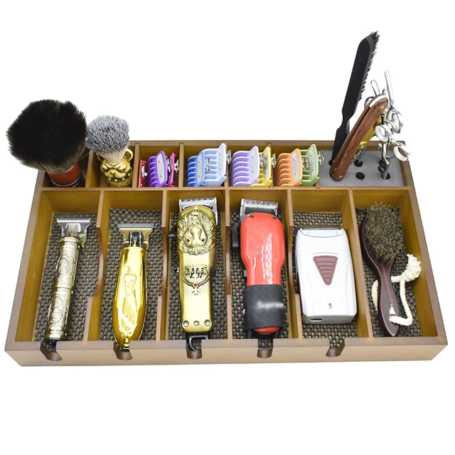 Barber tool clipper scissors brush salon product wooden display rack Hairdressing scissors comb storage box Storage