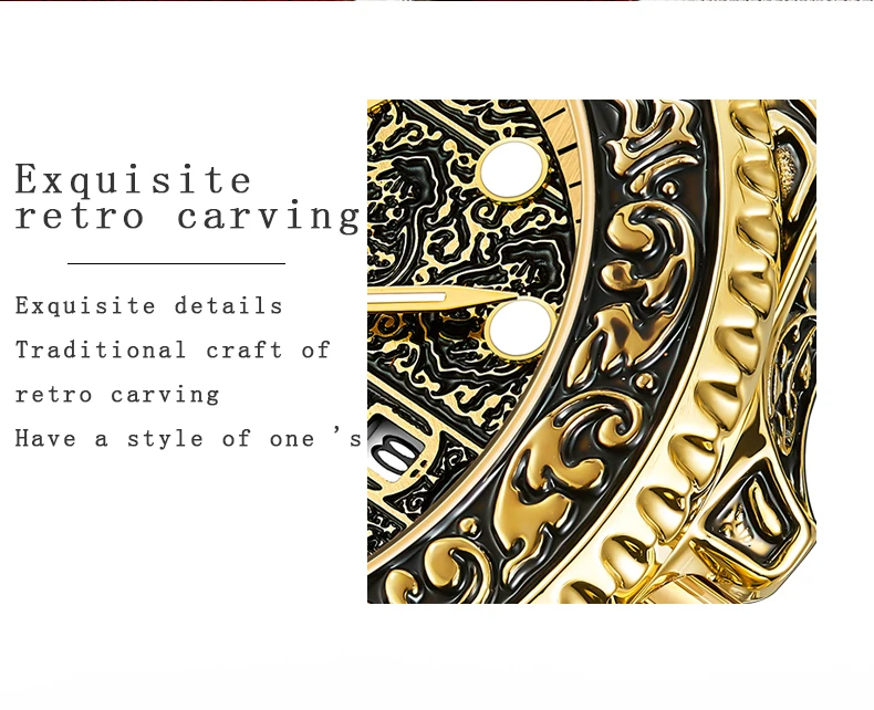 ONOLA 3830 44mm Automatic Mens Quartz Watches Gold Watch for Men Waterproof Luxury Arabic Wrist Watches