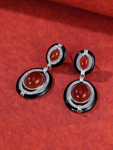 Trendy Geometric Vintage Wings Clip-on Earrings with Platinum Plated Brass and Resin Inlay Zircon Bezel Setting Perfect Gift