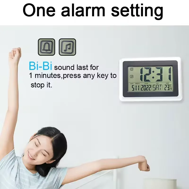 Large LCD Digital Alarm Clock Day Date Digital Calendar Day Large Digital Wall Clock Silent Desk Clocks