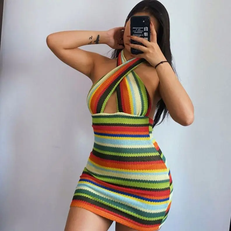 Vestido De Verano De Punto Con Cuello Halter Cruzado,Espalda  Descubierta,Top,2021 - Buy Halter Top 2021 Vestido De Verano Vestido Sin  Espalda De La Cruz,Vestidos Elegantes Vestidos Ropa De Mujer Sexy,Vestido  De Verano