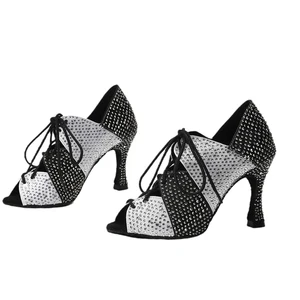 Adult Band Drill Latin Dance Shoes High Heel  Indoor Stage Performance Shoes Women's Lace-up Rumba Dance Training Shoes