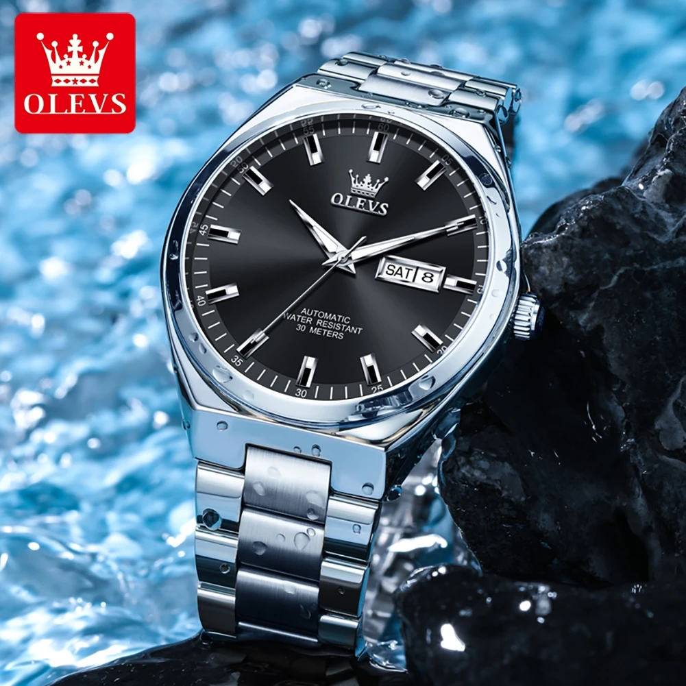 OLEVS 9907 High Quality   Gents Mechanical Watch  Stainless Steel Band Water Resist Calendar Simple Business Watch Supplier