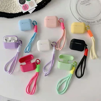 Colorful Fashion Silicone Headphones Case Earphone Cover  Designer Braided Sling Rubber For Airpods Pro 2 3