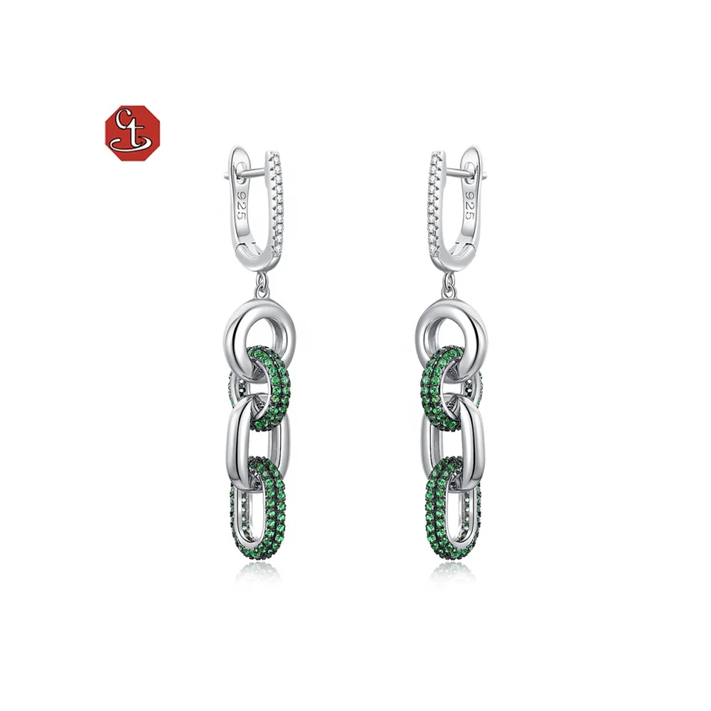 Silver 925 sterling silver earrings with long chain and crystal stone details 143