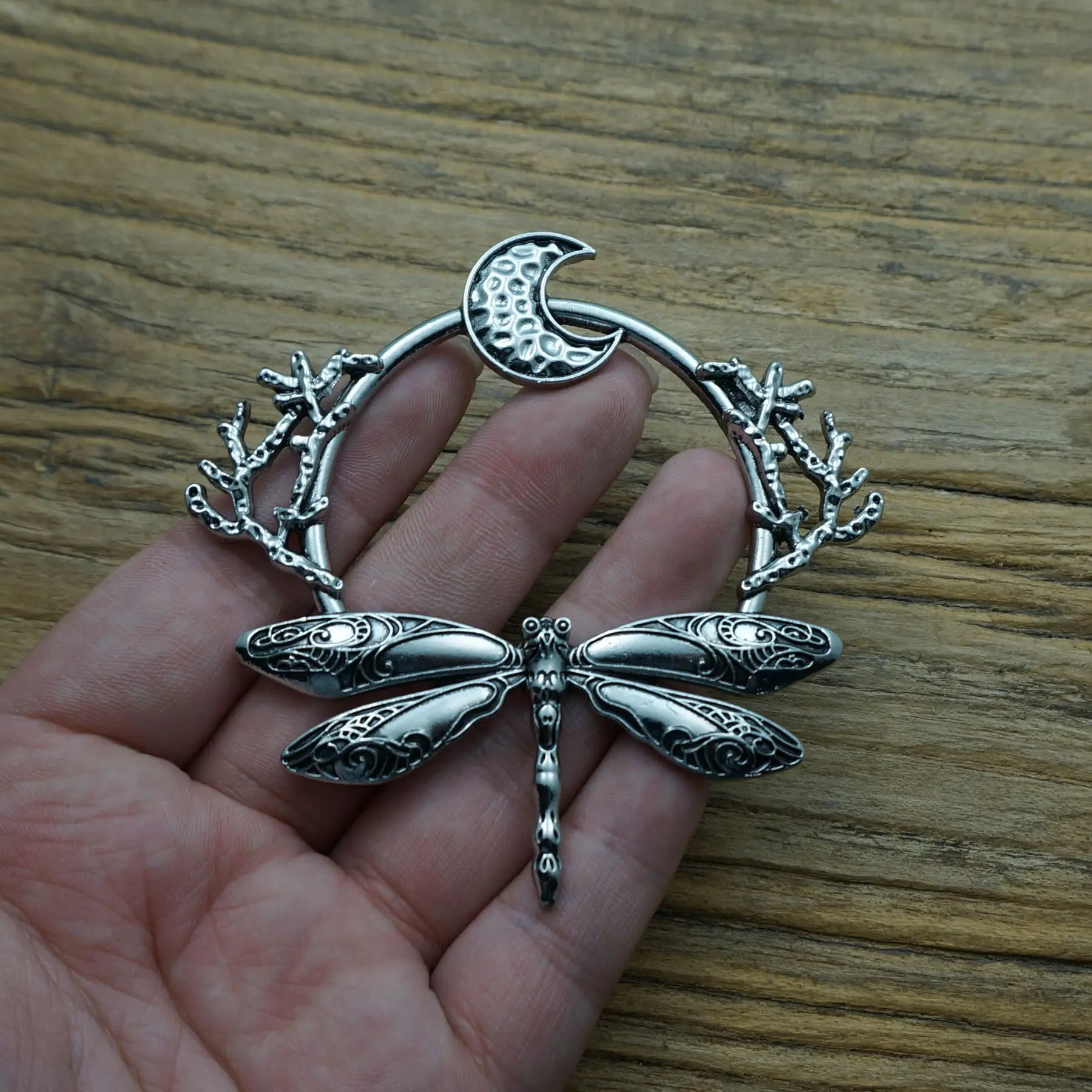 Personality Vintage Witch Moon Dragonfly Hairpin Silver  display picture 1
