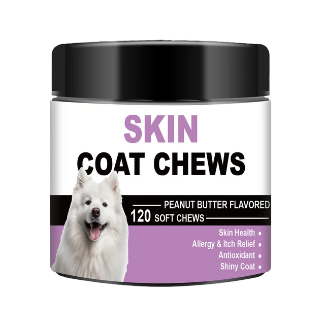 OEM/ODM Skin & Coat Chews Dog Vitamins and Supplements for Healthy Itch Relief for Dogs with Biotin, Vitamin E, Omega 3