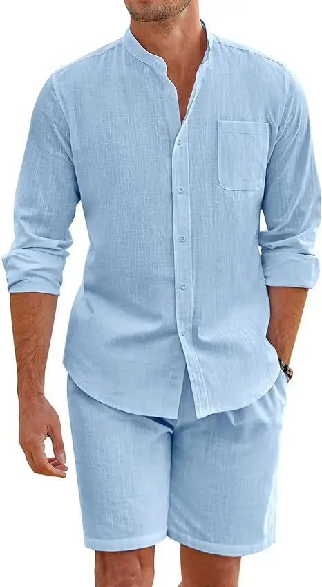 2025 Men's Summer Comfort Set 100% Cotton Shirts Shorts