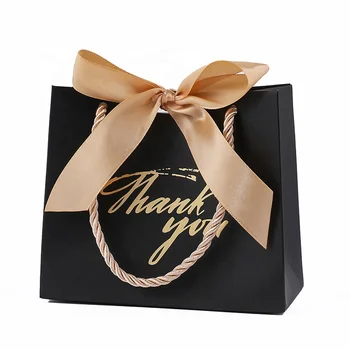 Small Gift Bag golden foil Thank you Gift Bags pink wedding flavors candy paper bags packaging with ribbon bow tie