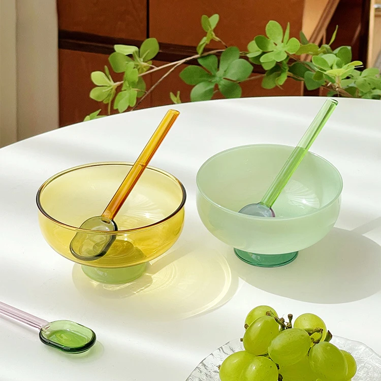 Eco Friendly Customized Color Glassware Bowls Creativity Modern Style Fruit Ice Cream Colored Borosilicate Glass Bowl and Cup