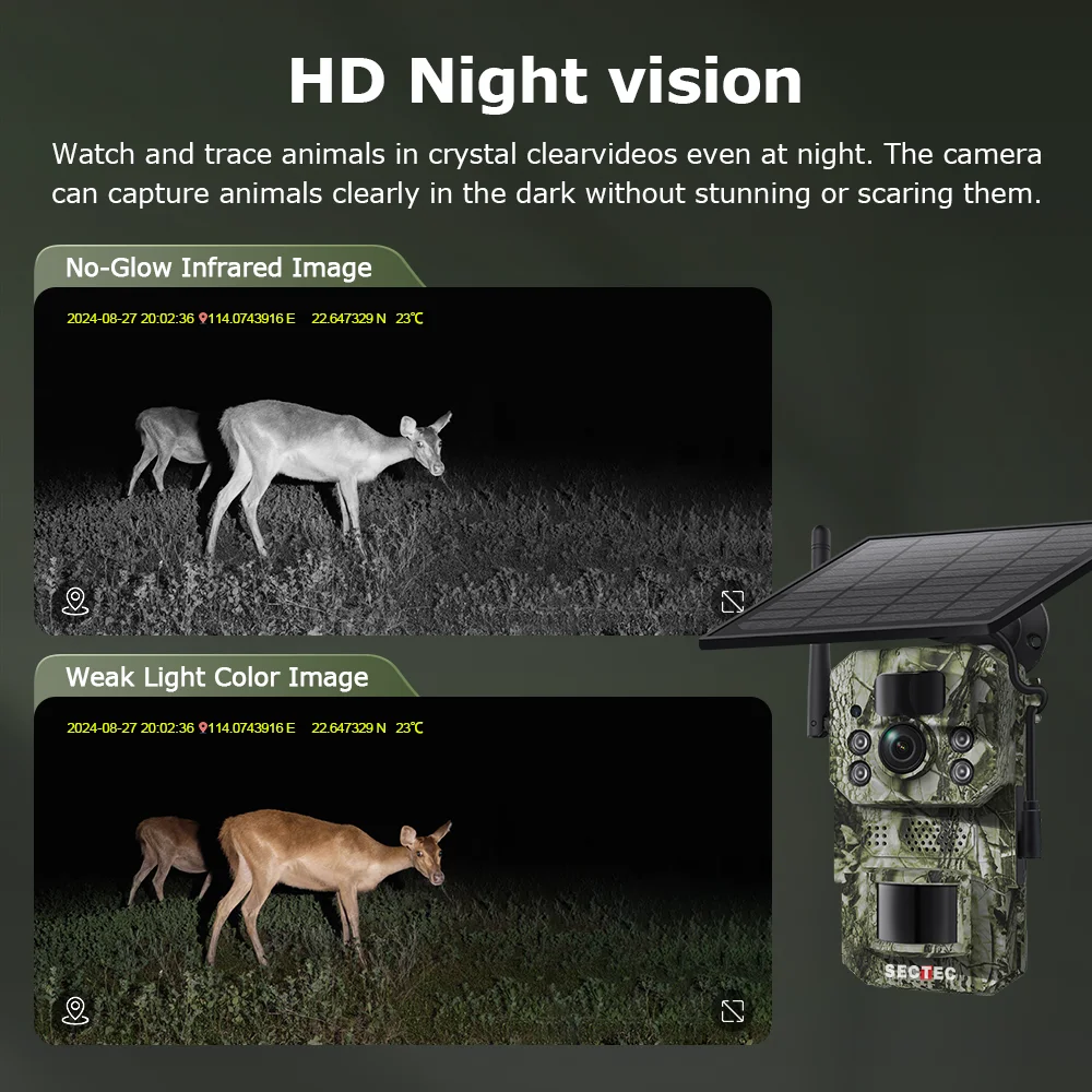 AI 4G Cellular Trail Camera  3MP Mini GPS Hunting Cam 25m Detection Range IP66 Invisible Night Vision Wildlife Solar Camera