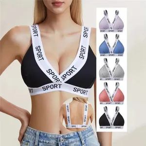 French Deep V Sports Bra for Yoga & Outdoor Fitness-No Padding Back Support Lifting Cups Floral Design