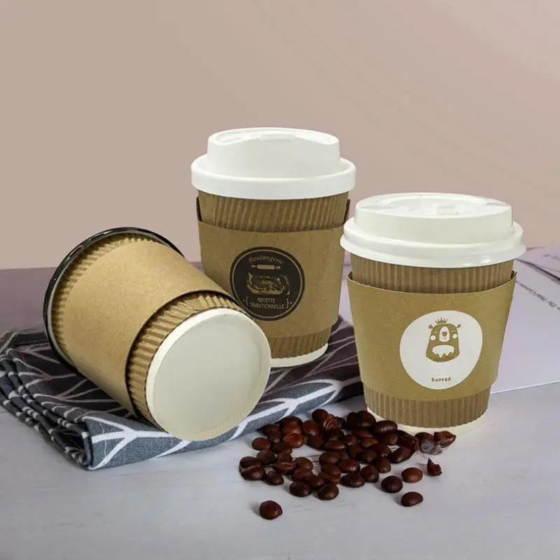 Custom paper cups Wholesale Various Eco-friendly Recyclable Corrugated Paperboard Coffee Cups with Lid and Sleeve for Drinks