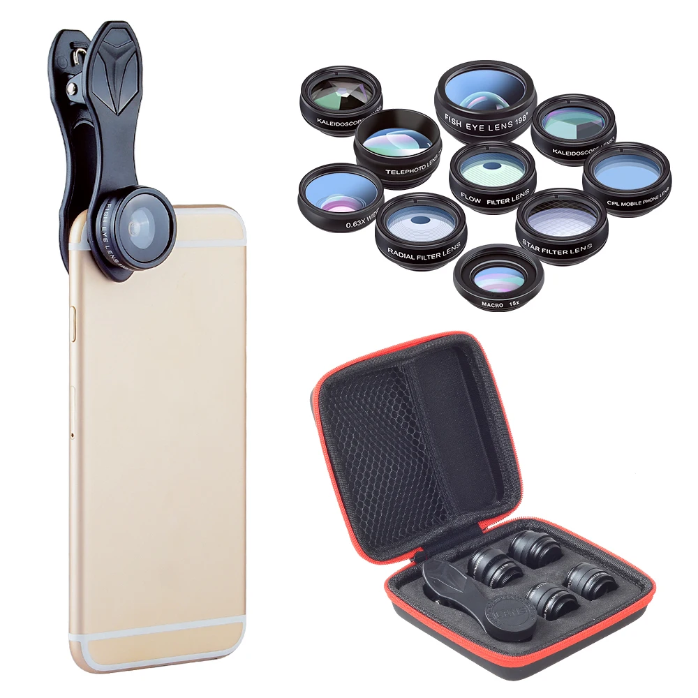 APEXEL 10-in-1 Phone Lens Kit With 22X Telephoto Lens 198° Fisheye Lens Kaleidoscope Lens 0.63X Wide Angle Lens 15x Macro Lens Various Filter Lens Universal Clip Storage Box Replac I.288260422 - View #8