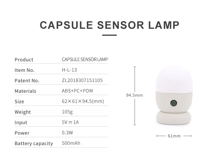 2023 New Design Cute Capsule Shape Led Motion Sensor Cabinet Light Rechargeable Wall Motion Sensor Light Indoor