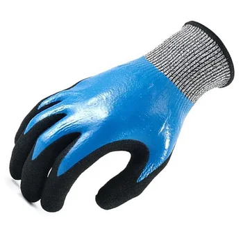 GG1012 13 Gauge HPPE Lined Cut-Resistant Safety Gloves Double Coating Waterproof with Level 5 Protection for Construction Use