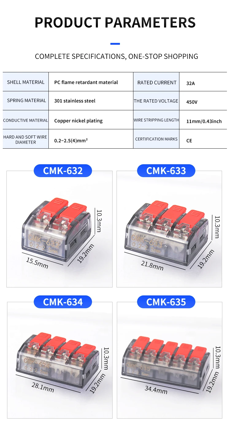 Mini Push In Quick Splice Spring Cable Lever 32a/450v Terminal Blocks
