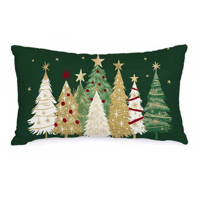 GEEORY Christmas Pillow Cover 12X20 Inch Watercolor Christmas Tree Stars  Pillow Case for Sofa Couch Decor Green