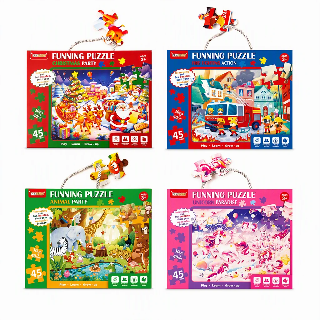 Keybaby Jigsaw Puzzle for Kids 45 Pcs 4 Themes Animal Unicorn Christmas Educational Learning Puzzle Toy Toddler Preschool Gift
