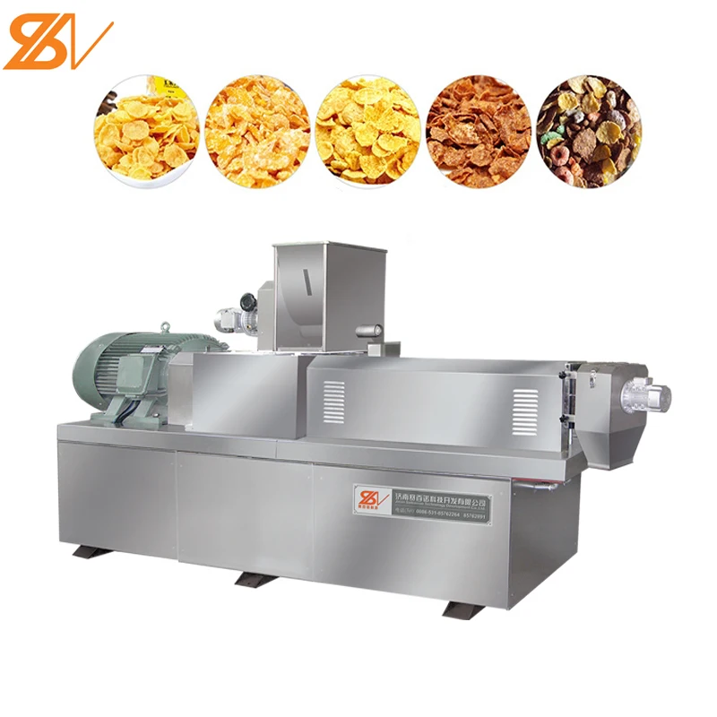 Extrusion Corn Flex Instant Puff Crunch Cereal Flakes Snacks Food Extruding Machines Process Plant Producing Line