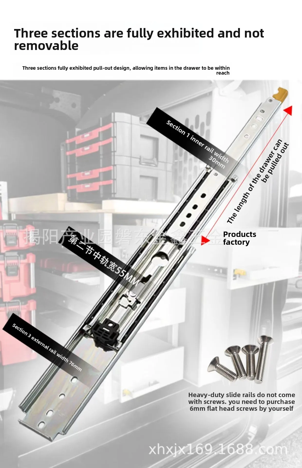 pesado Caj&oacute;n de servicio industrial Triple Caj&oacute;n de rodamiento de bolas de extensi&oacute;n completa Muebles Hardware 