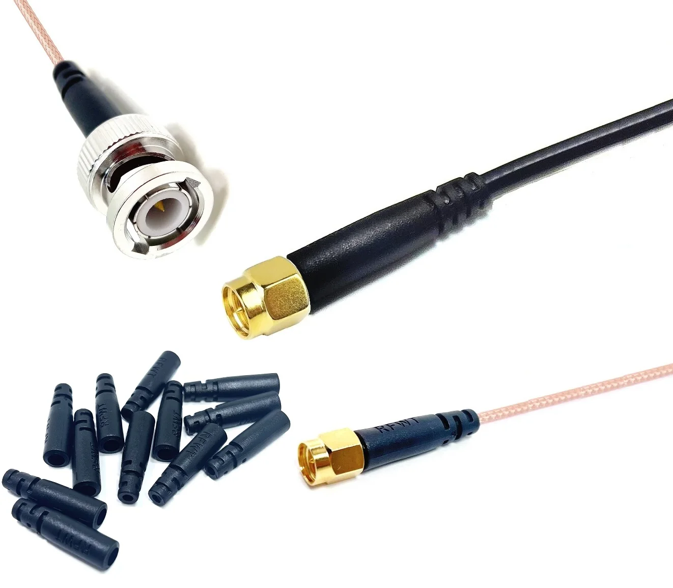 RF connectors BNC SMA UHF RG316 RG174 RG58 LMR195 LMR200 RG179 LMR240 RG141 Strain relief coax cable boots details