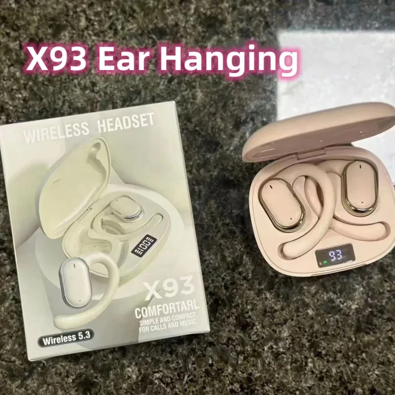 X93 Power Display Stereo Wireless in Ear Hanging Headphone ENC Noise Reduction Earhook Earphones Headphones with Touch Display