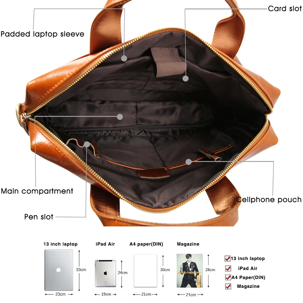 New Design Custom OEM Logo Full Grain Oil Wax Leather Official Laptop Bag for Man Real Cowhide Leather Business Briefcase