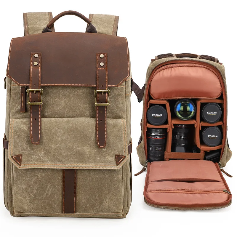 new style vintage retro wax large profession canvas camera backpack classic video canvas backpack