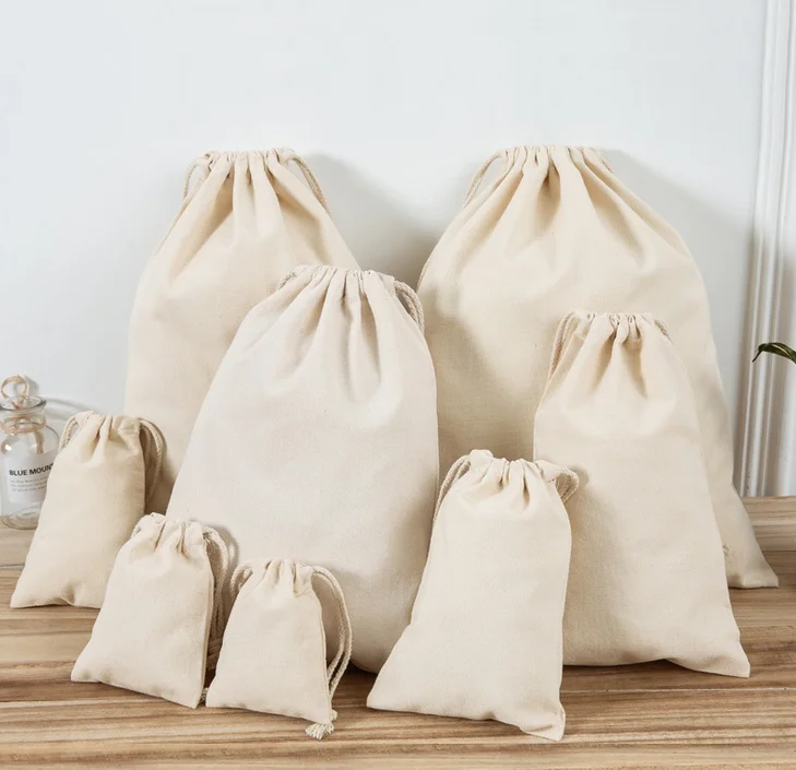 Custom Portable Travel Packaging Muslin Cotton Pouch Small White