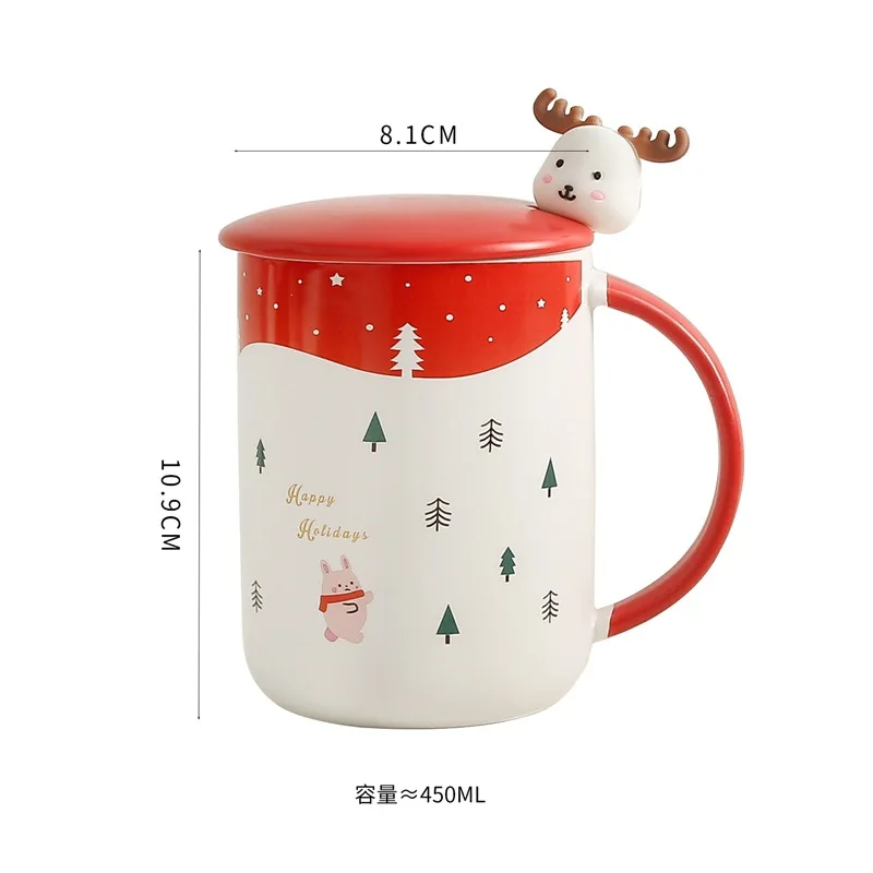 New Creative Christmas Ceramic Cup Gift Set With Lid Spoon Elk Santa ...