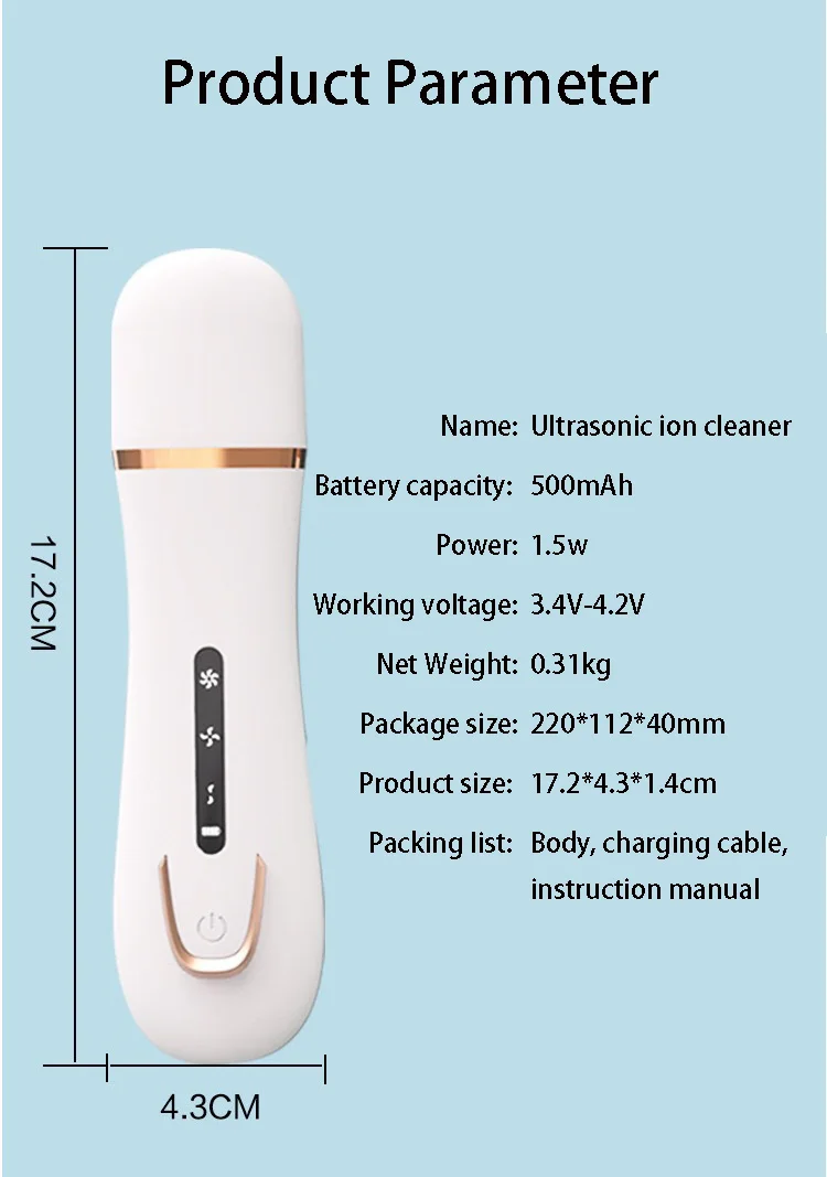 fashional Deep Cleaning Exfoliators rechargeable home use dead skin Blackhead Remover ultrasonic facial skin scrubber