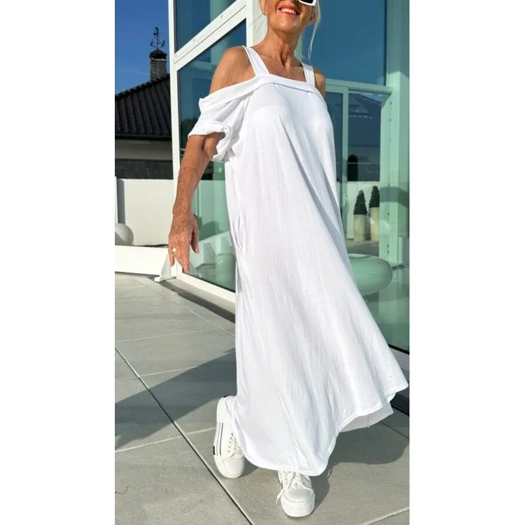 white loose short dress www.Nuroco.com - Plus Size