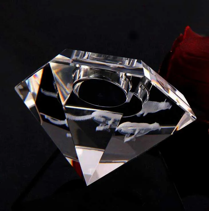 High Quality 3D Laser Engraving Hexagonal Crystal Diamond Clock for Business Gifts