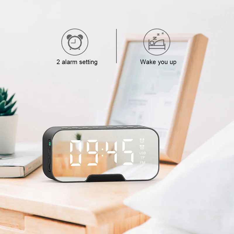 Mirror Desk Clock Bedside LED Digital Clock Home Decoration Desktop Electronic Alarm Clock in 2022