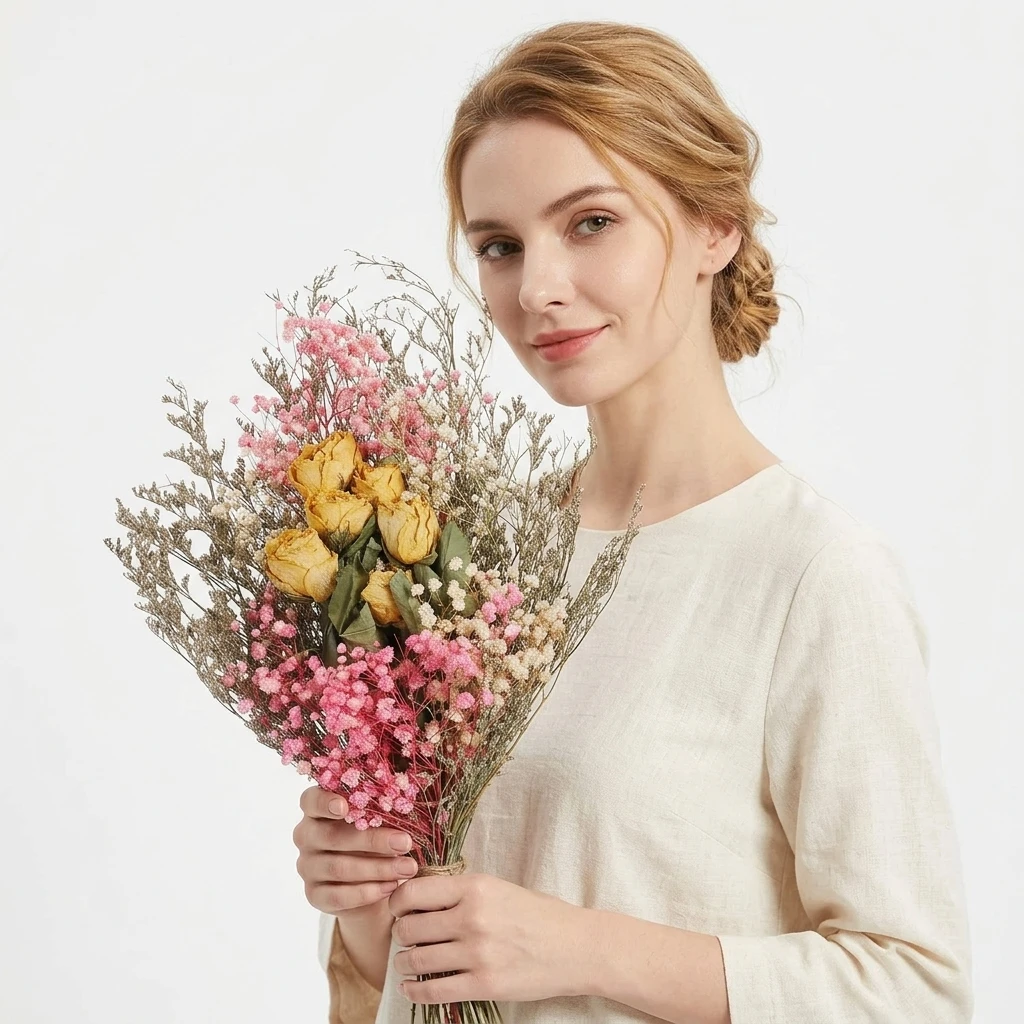 Handmade Preserved Limonium Dried Flower Garland-Natural Flower Decorative Arrangement for Mother's Day Wedding Easter