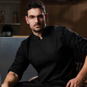 2026 Long Sleeve Fashion Chef Uniform Elastic Cotton Black Chef Jacket logo Customize Chef Clothing