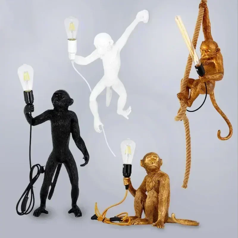 Nordic Retro Nordic Monkey LED Table Lamp Creative Senior Moving Object Hanging Restaurant Coffee Shop Bedroom Wall Light
