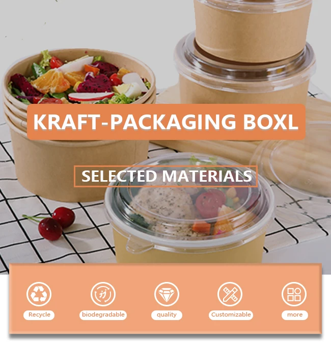 Biodegradable Disposable Kraft Paper Lunch Salad Bowl Convenient Take ...