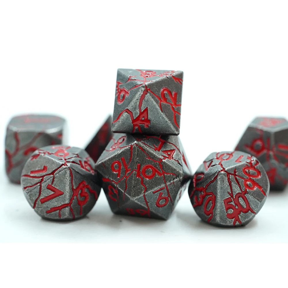 Venda en Gros Daus de Metall Calents Daus de Sang D&D Conjunt de Daus Metàl·lics Trencats D4 D6 D8 D10 D12 D20 D% per a Jocs de Taula D&d