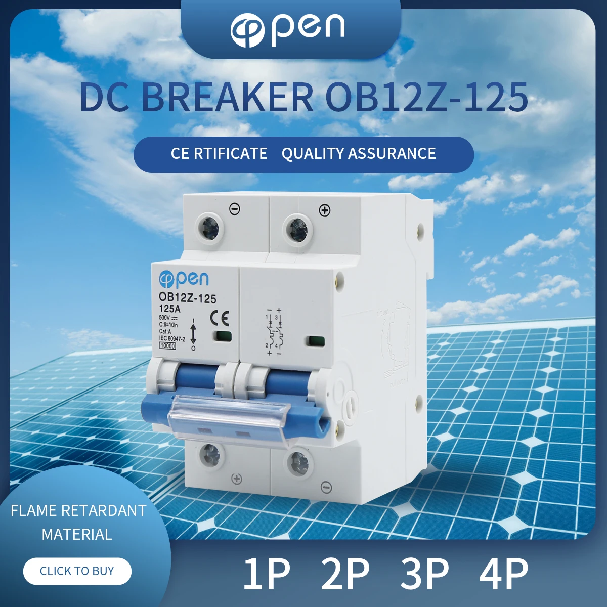 Open Electric Solar Energy Pv Mcb Dc 1000v Mini Circuit Breaker 2p 100a