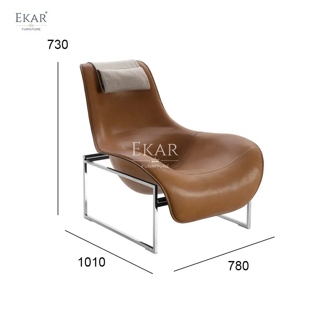 Glossy Steel Frame Lounge Chair with Fiberglass and High-Density Foam Body manufacture