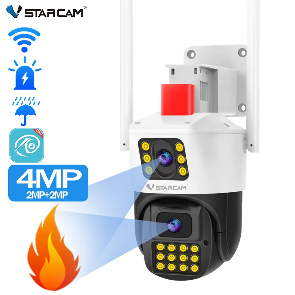 Vstarcam Flame Smoke Drawing Warning Dual Lens CCTV Camera Fire Alarm  Waterproof IP66 PTZ Camera Outdoor WiFi Camera