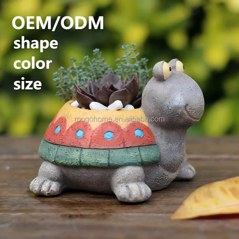 Odm Sukkulente Töpfe Schildkröte Roogo Tier Günstige Kleine Dekorative Blumentöpfe Hot Sale Harz Schildkröte Blumentopf Tier Blume Pflanzer