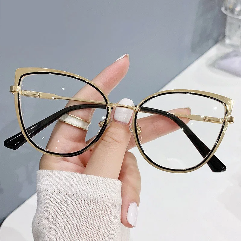 New Anti Blue Glasses Cat Eye Retro Frame Metal Optical Glasses Frame