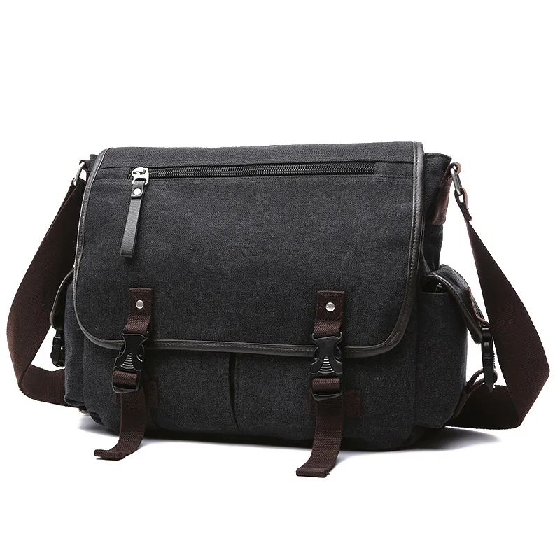 in stock leisure canvas school bag custom shoulder laptop messenger bag