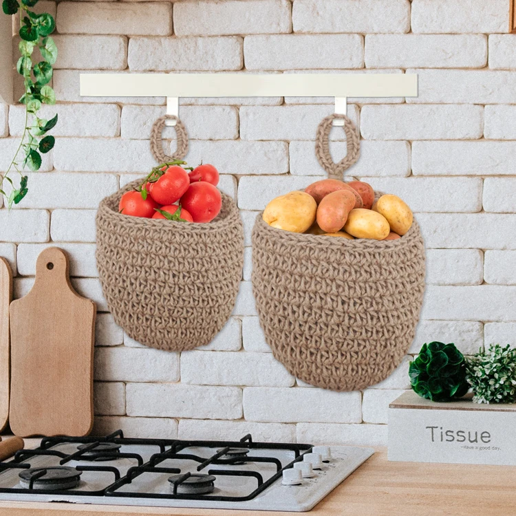 Jute Hanging Basket For Pantry,Potato And Onion Hanging Wall Baskets