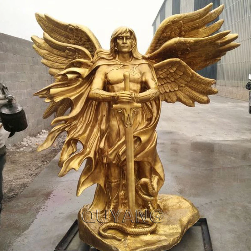 QUYANG Outdoor Religious Metal Golden Six Winged Angel