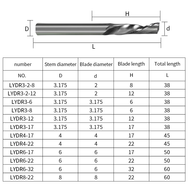 YINGBA Custom Solid Carbide Aluminium End Mill 1.5mm Cnc Router Bit for Aluminium Milling Cutter 3.175 -12mm