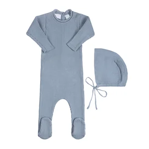 Wholesale Autumn Winter Ribbed Cotton Kimono Rompers Infant Clothes Baby Girls Romper Set